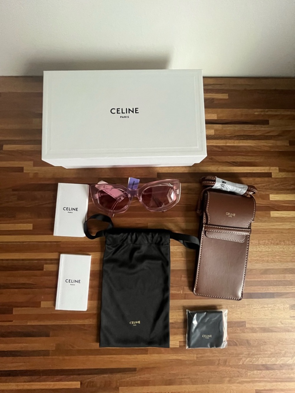 NWT Celine Translucent Pink 3 dot Cateye Sunglasses with case and box - Picture 5 of 13